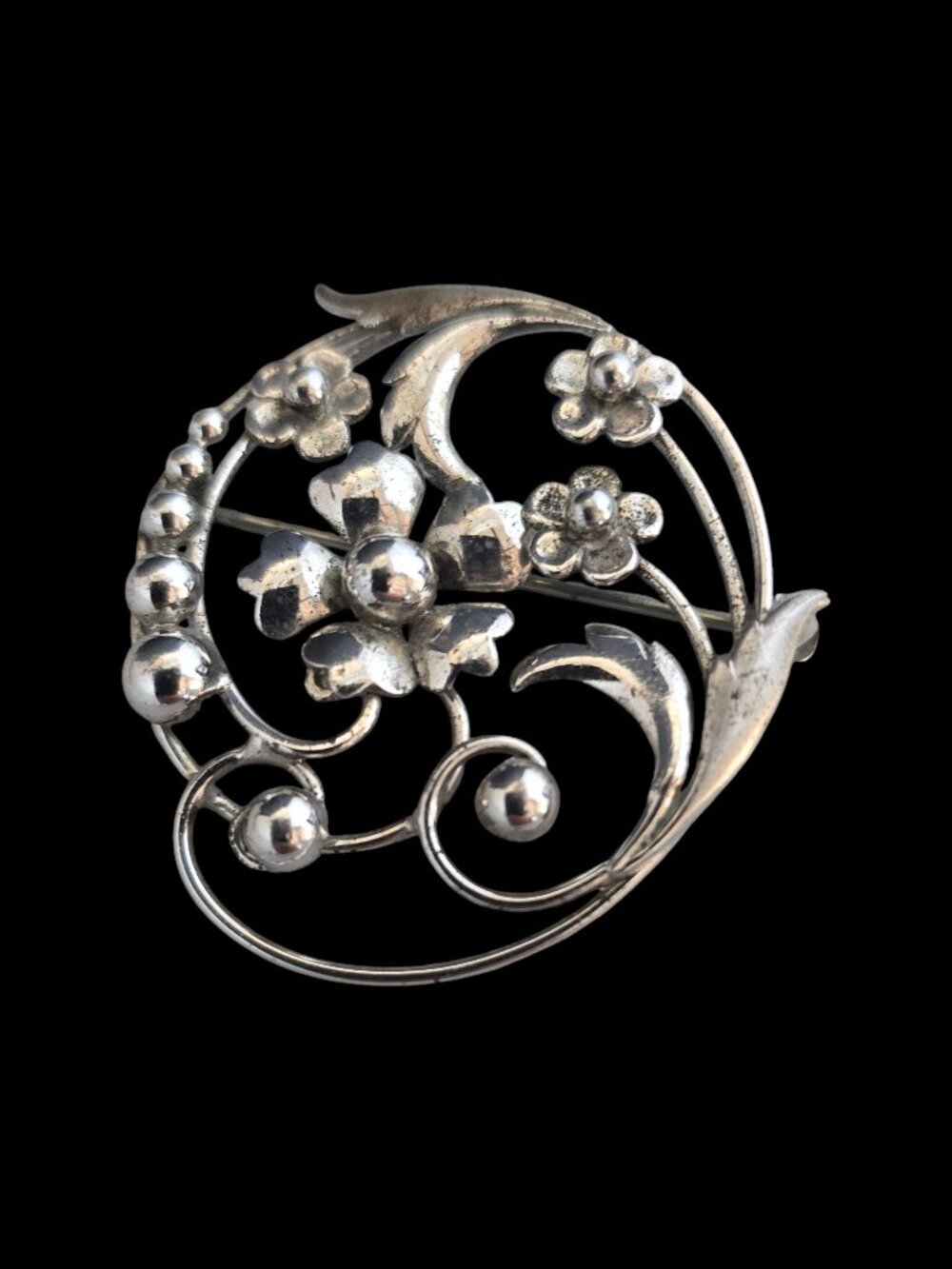 Vintage Sterling Silver Flower Detailed Brooch & Pendant CA Arrow